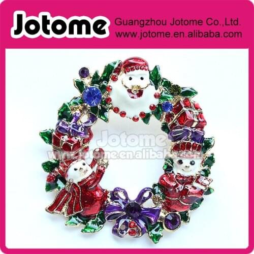 2 1/4"H x 1 3/4"W inches Christmas Wreath Brooch Green Red Green Purple Holiday Gifts Broach, Xmas Present Jewelry Embellishment