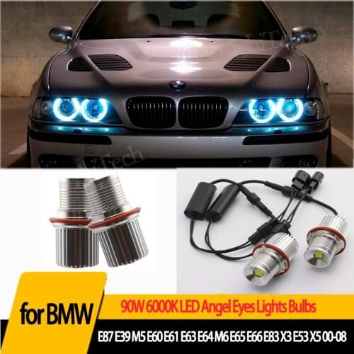 2pcs 6000K halo ring 90W LED Angel Eyes Marker Lights Bulbs For BMW E87 E39 M5 E60 E61 E63 E64 M6 E65 E66 E83 X3 E53 X5 2000-08