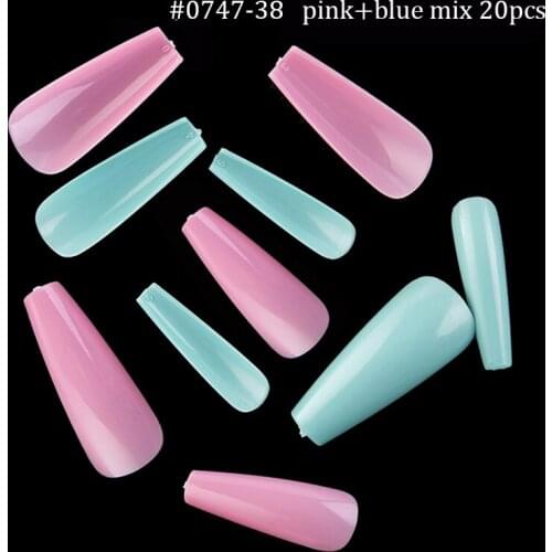 20Pcs Full Ballerina Coffin Candy Color Mix Fake Nails Art Acrylic Manicure UV Gel Ultra Flexible False Nail Tips Tool Capsule