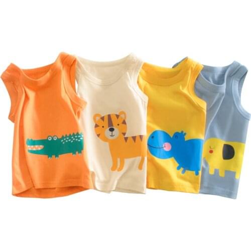 2021 Cotton T-shirts Vests Tanks Lovely Children Cartoon Boys Sleeveless Tops Summer Clothing Kids Boys Clothes