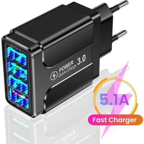 4 Port USB Charger Quick Charge 3.0 4.0 Fast Charging Wall Adapter For iPhone 12 11 Xiaomi Samsung Mobile Phone Charger QC 3.0