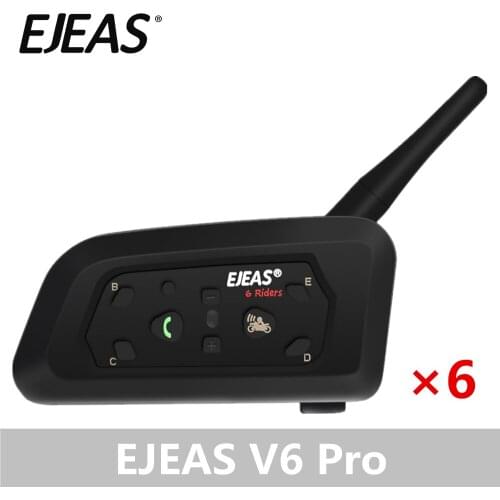 6 Packs EJEAS V6 Pro Intercom Helmet Bluetooth Headset 850mAh Intercomunicador Microphone Phone MP3 GPS 1200m For 6 Riders