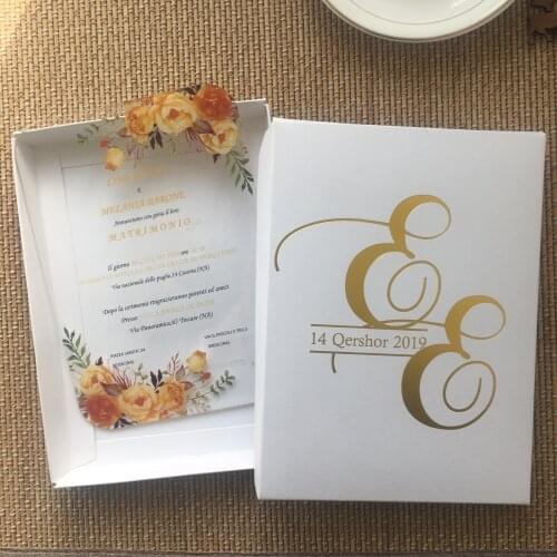 Acrylic wedding invitation card 10pcs with yellow gold flower printing wedding favor greeting invitations