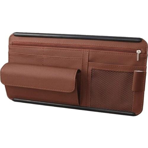 Car Sun Visor Storage Bag Interior Auto Sunshade Plate Organizer Universal Cards Sunglasses Pen Support Leather Pocket