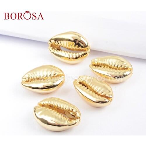 BOROSA 10PCS wholesale price Full gold natural cowrie shell pendants for women make rose gold color cowries pendants beads G1691