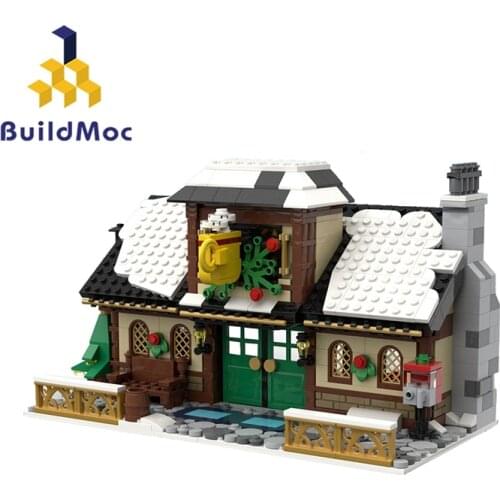 Buildmoc City Christmas Series 17649 Winter Village Cafe House Scene Creative Building Blocks Santa Claus Moc Bricks Toys Gifts