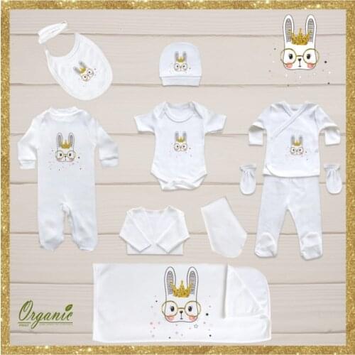 Newborn Essentials 10'lu Organic Hospital Output Set Soft 100% Cotton Baby Gift Layette Hospital Outfit Baby Set 0-3 9,9-12months