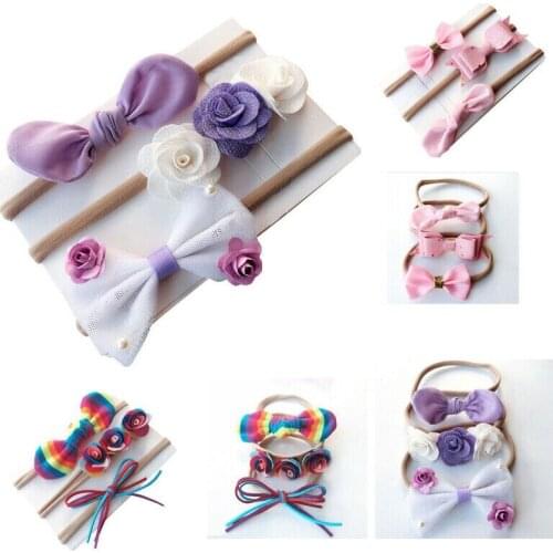 Focusnorm 3PCS/Set Toddler Baby Girl Accessories Headbands Bowknot Striped Floral Star Headwear 3 Styles