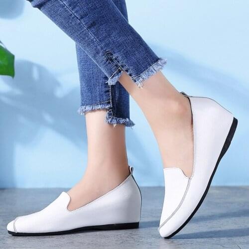 Real Leather Sneakers High Heels Shoes for Woman Black Red White Wedges Shoes Casual Mujer Loafer Fashion New Female Sport Shoes