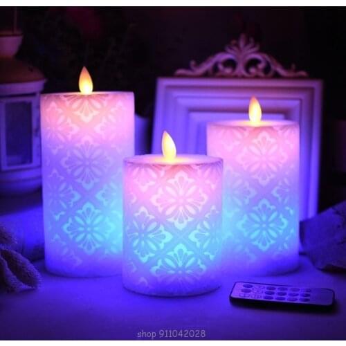 Hollow-out Floral Pattern Led Candle Dancing Flame Led Light Wax Pillar Candle for Wedding Christmas Festival N25 20 Dropship