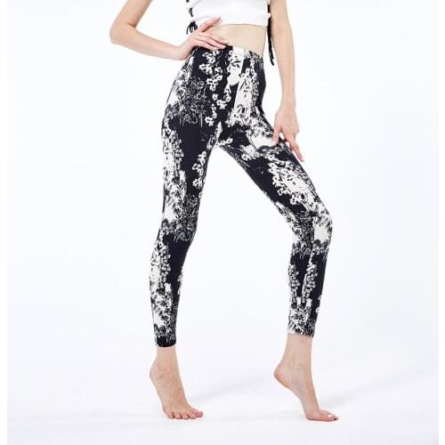 CHSDCSI High Elasticity Fitness Leggings Women Floral Print Push Up Leggings Breathable High Waist Gym Workout Black Pants