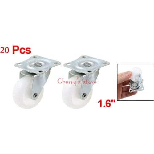 Best Promotion Wholesale Price 20 PCS 1.6" Single Wheel Swivel Rectangle Plate Plastic Caster White