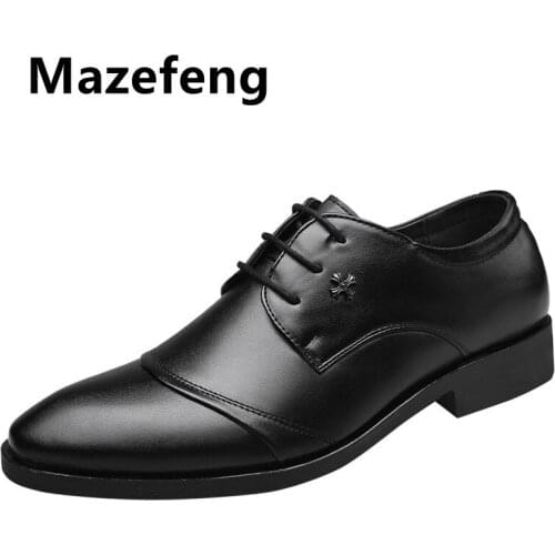 Mazefeng 2019 Men Wedding Shoes Microfiber Leather Formal Business Pointed Toe for Man Hollow Out Dress Shoes Mens Oxford Flats