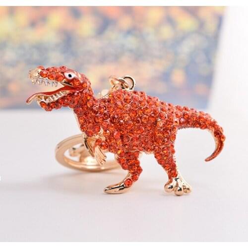 Cute Rhinestone-Crystal Dinosaur-Keychain Metal Sequins-Animal Drive-Safe-Key Chain Keyrings Women Car Bag Pendant Jewelry