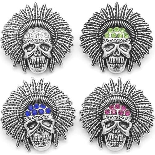 Fashion beauty Rhinestone Indian Skull 25MM metal snap buttons fit DIY 18mm snap jewelry wholesale KZ3293