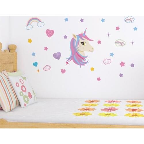 Cartoon Unicorn Wall Sticker For Girls Room Kids Bedroom Home Decorations Diy Animal Wall Mural Art Decals Pvc Posters