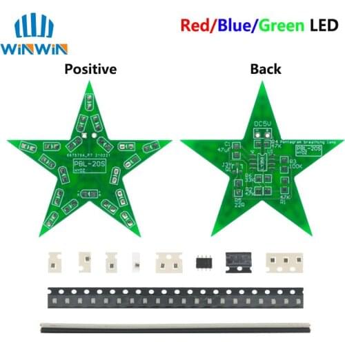 Students Training DIY Kit Five-Pointed Star Breathing Light Gradient LED Light for Christmas Soldering Training Red Green Blue