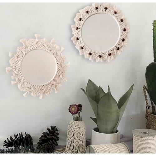 Nordic Macrame Wall Hanging Mirror Ins Hand Made Tapestry Makeup Mirror Home Porch Bath Room Decoration