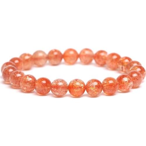 Natural Gold Strawberry Quartz Orange Sunstone Braceet For Women Lady Men Cube Crystal Reiki Gemstone Round Beads Strands AAAAA