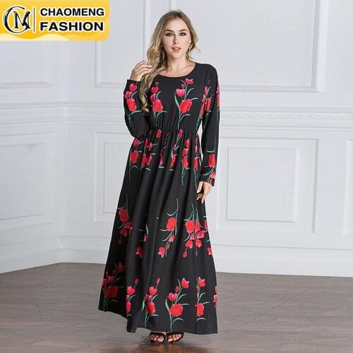 Latest Model Floral Print Long Chiffon Muslim Fashion Women Dresses Maxi Turkey Kaftan Dubai Abaya Ramadan Islamic Clothing