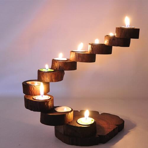 Creative personality handmade wooden candlesticks/ Southeast Asia wood long table Candlestick/ multilayer Candlestick