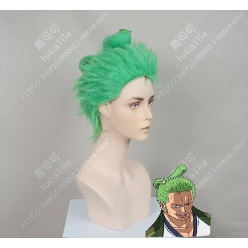 Roronoa Zoro Cosplay Wigs Anime ONE PIECE Slicked-back Green Short Layer High Temperature Fiber Hair Wig + Wig Cap