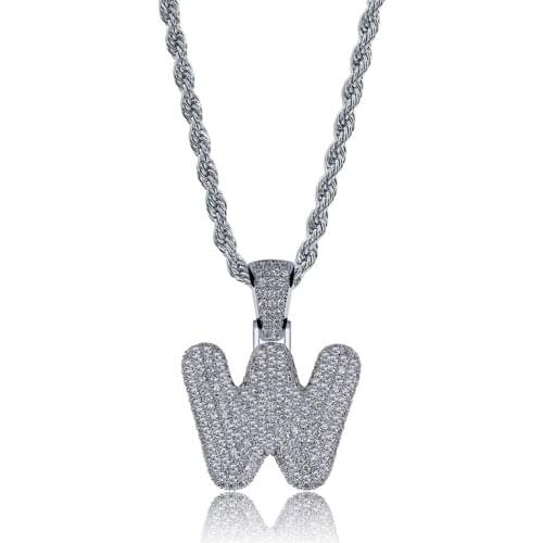 OMYFUN DIY Bubble Letters A-Z Custom Bubble Letters Necklaces & Pendant Charm For Men Women Silver Color Hip Hop Jewelry