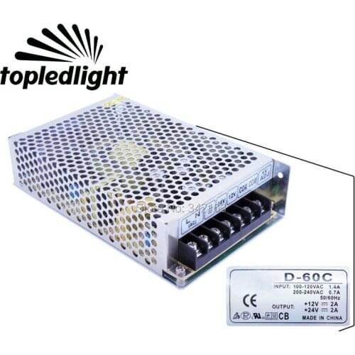 Constant Voltage Portable Lighting Accessories CH1 12V CH2 24V Dual Output Switching Power Supply D-60C For Led Strip Light
