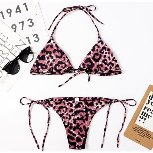 Sexy Triangle Push Up Bikinis Women Leopard Brazilian Bikini Set String Bandage Bathing Suit Swimwear Beachwear Female Bathers