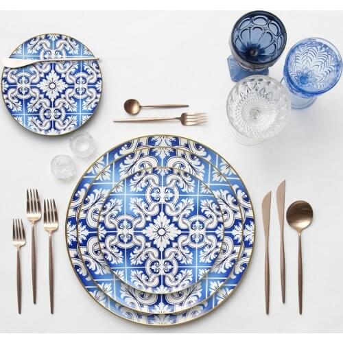 Blue dinner plates tableware dish and plates sets dessert plates