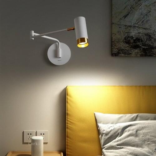 Modern LED Wall Lights Nordic Bedroom Bedside Wall Lamp Telescopic rocker Rotatable Wall sconce Home Indoor lighting Fixtures