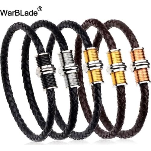 WarBLade 2018 New Fashion Men Jewelry Braided Genuine Leather Bracelet Charm Bracelets BanglesMagnetic Clasp Male Wristband