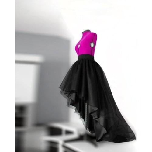 Real Photo High Low Tulle Skirt Asymmetrial Tutu Layer Wedding Skirts High Waist Pleated Prom Skirt Woman Saia Longa