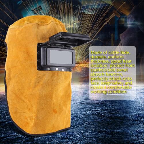 Protect Welder Mask Yellow Grinding Leather Hood Convenient Welding Helmet Cowhide -15°-65° Filter Lens Head-Mounted Sparkproof