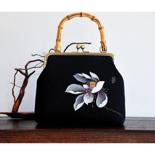 High-End Handbag Hanfu Hanbok Bag Cotton Linen Fabric Bag Retro National Style Bamboo Handle Cheongsam Bag Female Duffle Bag