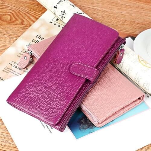 Wallet women genuine leather purse card holder Hasp zipper long wallet Large-capacity mobile phone bag fashion women wallets