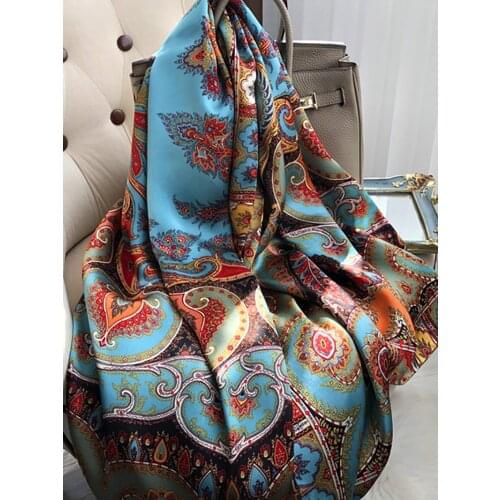 2021 Women Silk Winter Scarf Luxury Design Print Lady Beach Shawl Scarves Fashion Smooth Foulard Female Hijab