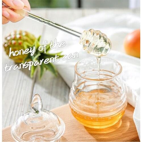 1PC Honey Jar with Dipper Honeycomb Acrylic Honey Dispenser Creative Plastic Jam Pot Sauce Oil Bottle JO 1069