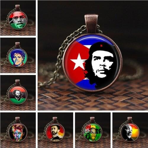 2019 New Fashion Che Guevara Martin Luther King Malcolm X Glass Cabochon Pendent Necklace for Men and Women Jewelry Gift