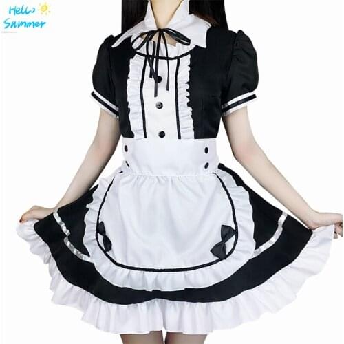 2021 Black Cute Lolita Maid Sexy Costumes French Maid Dress Girls Woman Amine Cosplay Costume Waitress Maid Party Stage Costumes