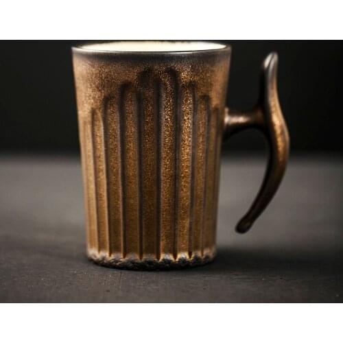 300ml Japanese Stoneware Coffee Cup Retro Water Cup Household Milk Cup Ceramic Cup Striped Tea Cup