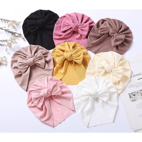 8Pcs/Lot Solid Ribbed Baby Turban Winter Hat Cap Newborn Boy Girl Headwrap Infant Birthday Gift Fashion Bowknot Hair Accessories