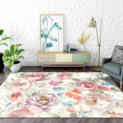 American pastoral light luxury watercolor flowers pink white blue bedroom bed living room corridor kitchen carpet