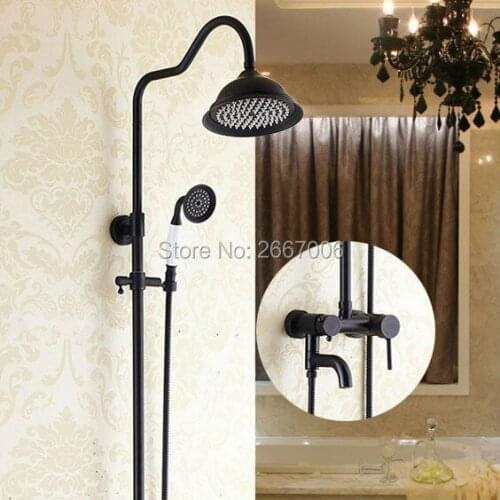Free shipping Latest Design Bathtub Faucet With Sliding Bar Black Finsih Rainfall Shower Set Hot & Cold Mixer Faucet Set GI290