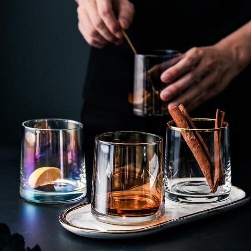 Dazzle Colorful Glass Wine Cup Transparent Glass Coffee Cup Milk Whiskey Tea Beer Steins Cup for Club Bar Drinkware