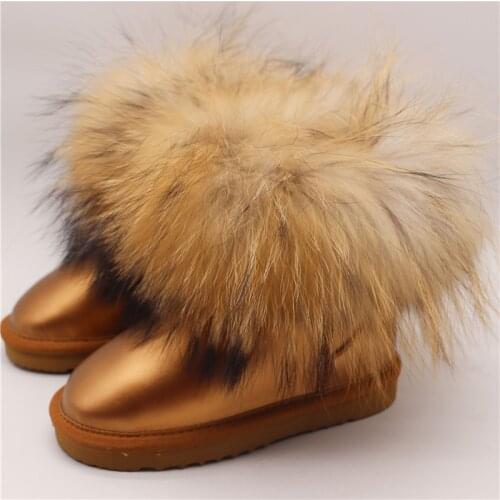 Classic Fox Fur 2020 Boots For Girls Boys Snow Boots Genuine Leather Winter Warm Childrens Shoes Plush Fur Botas Kids Zapatos