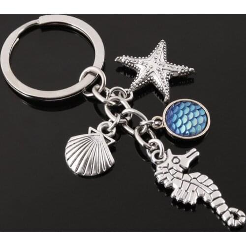 1Pc Little Ocean Mermaid Seahorse Keyring Fish Scale Shell Pendant Keychain For Women Girl Gift Jewelry Crafts