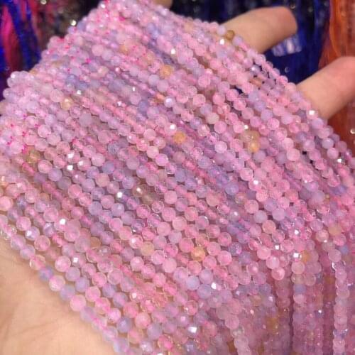 Natural Stone Morganite Beads Small Faceted 3mm Loose Beads for Jewelry Making DIY Women Bracelet Necklace Accessorie