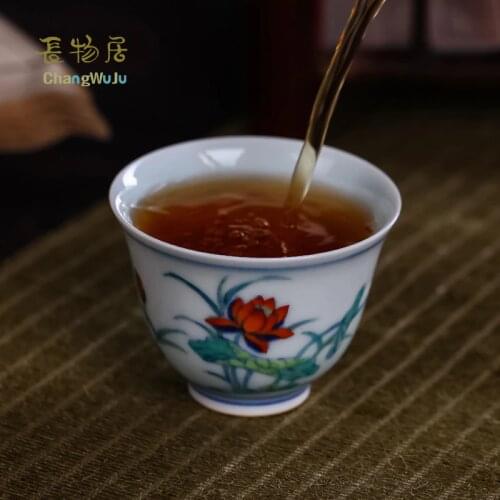 ChangWuJu blue and white clashing color porcelain chinese tea cup Jingdezhen handmade and hand painting celadon kung-Fu tea cup