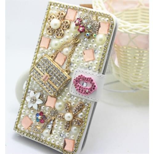 Luxury Bling Handmade Glitter Rhinestone Pearl Leather Flip Wallet Protective Case For iPhone 11 12 Pro X Xr Xs Max 7 8 6s Plus